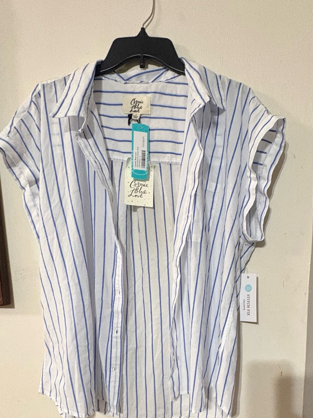 Cosmic Blue Love White & Blue Striped Short Sleeve Shirt